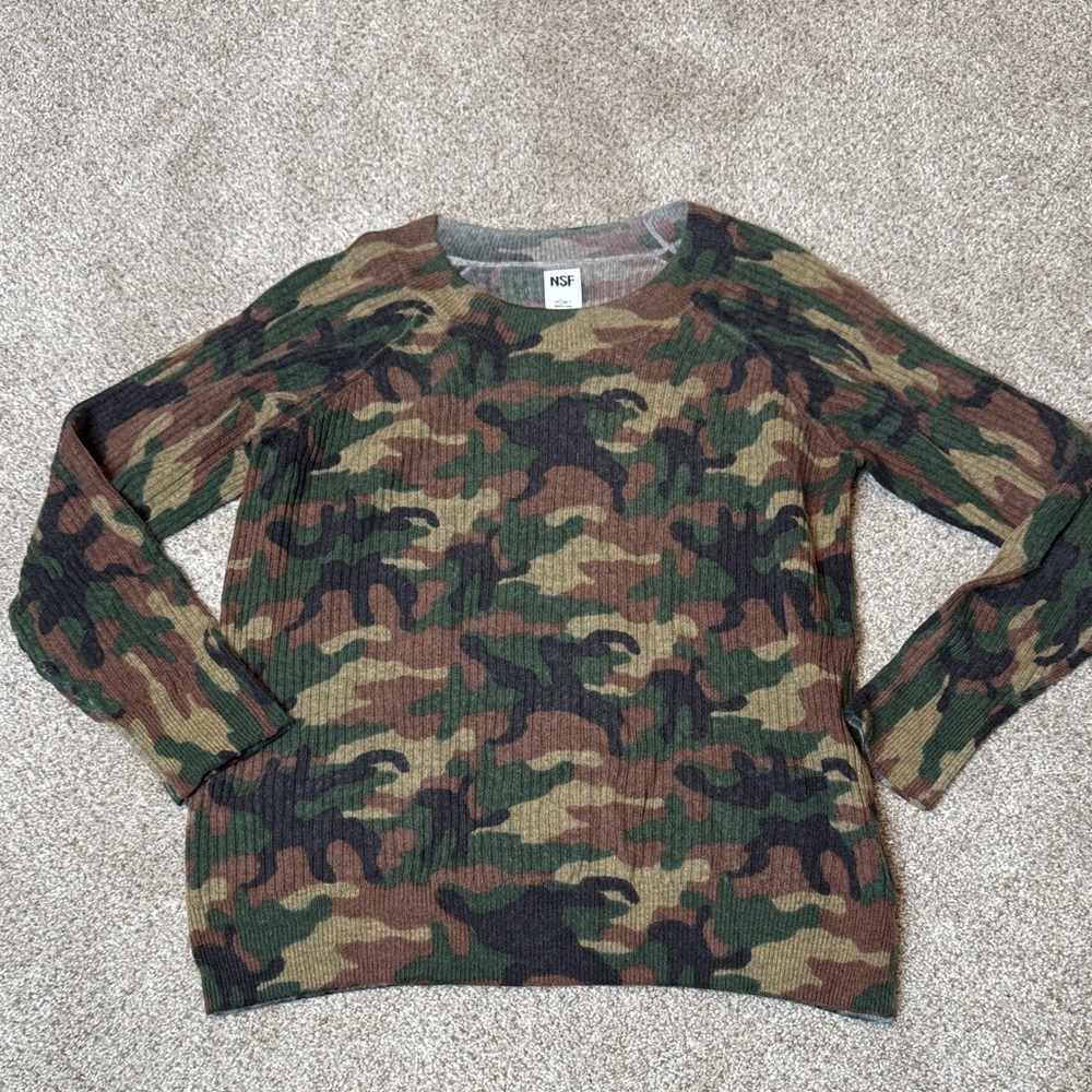 NSF Marta Camo Cashmere Wool Crewneck Sweater Small - Picture 2 of 13
